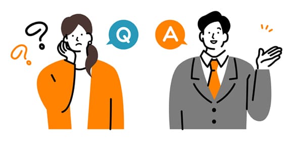 疑問を持つ女性と解説する男性のイラスト