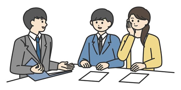 親子で話を聞くイラスト